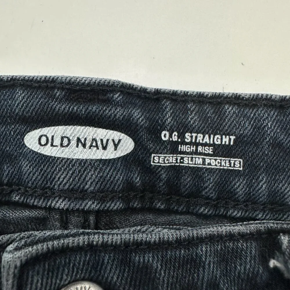 Old Navy OG Straight High Rise Distressed Women's‎ size 12 Dark Blue Denim Jeans